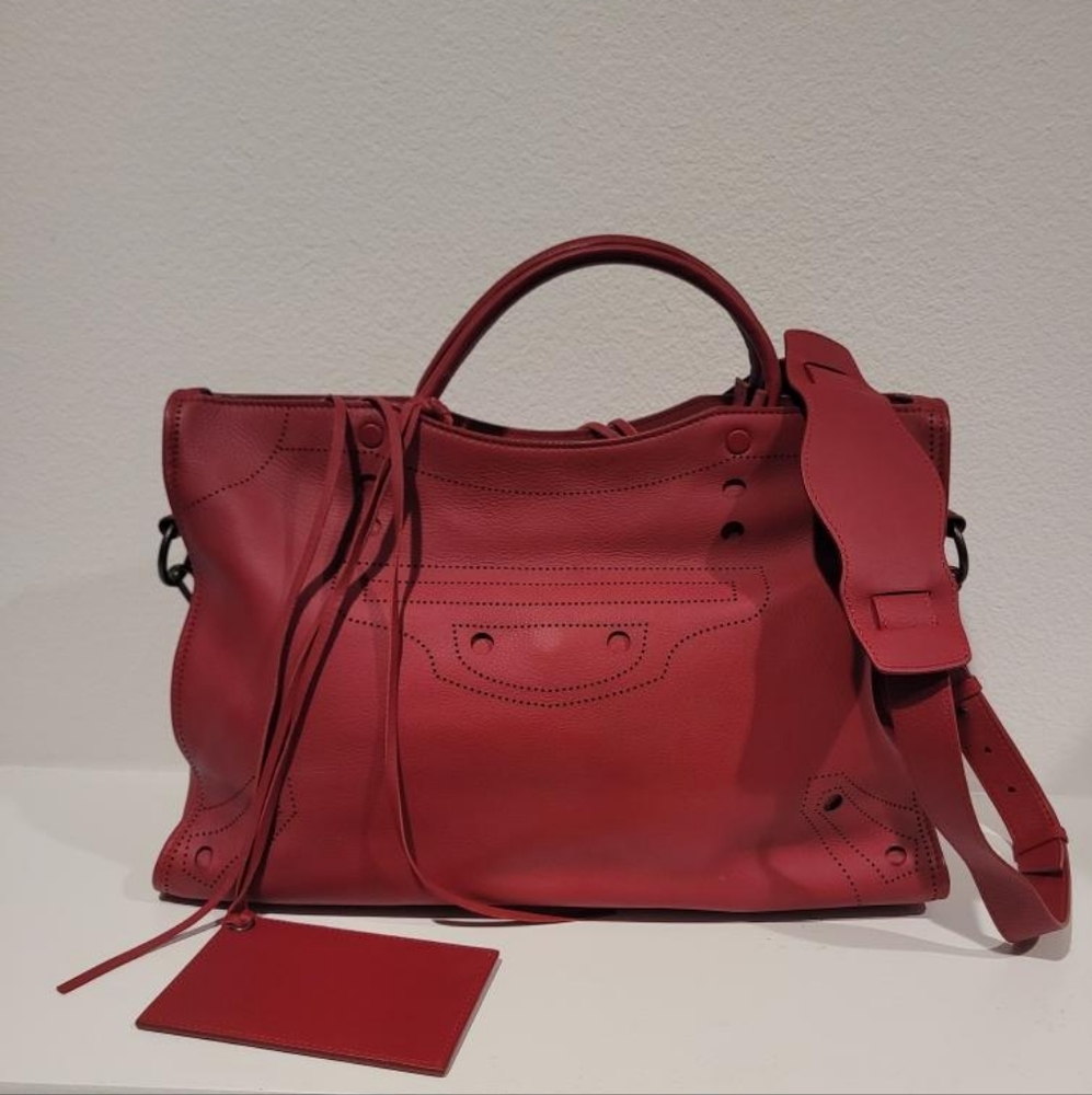 Balenciaga Blackout City Handbag in Dark Red